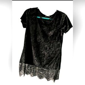 Maurice’s Women’s Med Black velour unique cowl neck and lacy top, hardly used